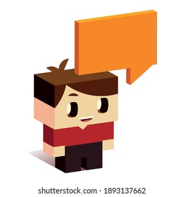 little boy with speech bubble, isometric design vector illustration