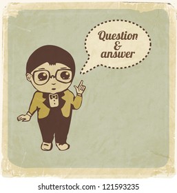 Little boy with speech bubble. Retro style vector illustration