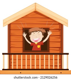Little boy standing by the window illustration