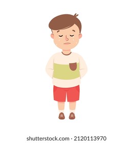 Little Boy Standing and Crying Feeling Sad Vector Illustration