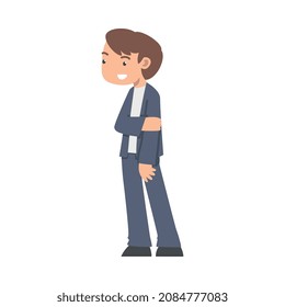 Little Boy Standing and Looking at Something with Interest Vector Illustration