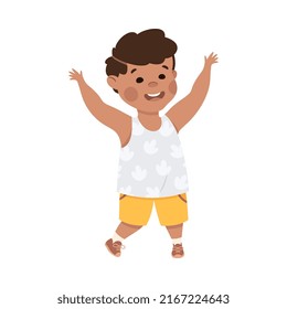 Little Boy Standing and Talking to Somebody Engaged in Friendly Communication Vector Illustration