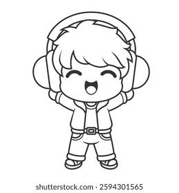 Little boy standing while listening to music, for coloring
