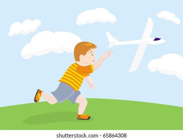 the little boy starts plane model