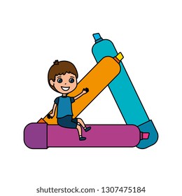little boy student with crayons character