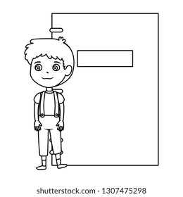 little boy student with notebook character