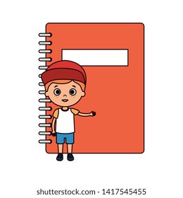 little boy student with notebook character
