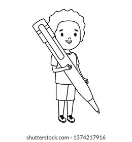 little boy student with pen
