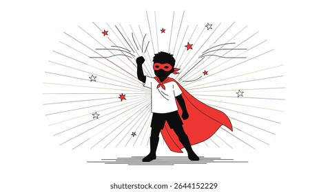 Little Boy Superhero Bursting with Joy Ready to Save the Day Everywhere