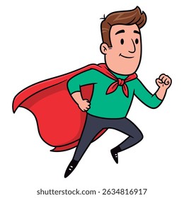 Little Boy Superhero Flying with Red Cape