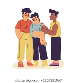 Little Boy Supporting and Comforting Sad Friend Vector Illustration