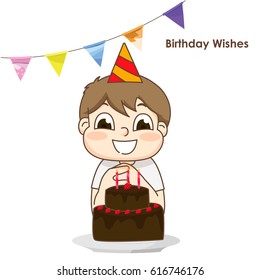 Little boy and surprise birthday cake vector