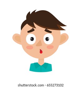 Little boy surprised face expression, cartoon vector illustrations isolated on white background. Kid emotion face icons, facial expressions.