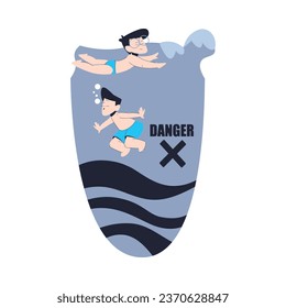 Little Boy Swimming and Dive Deep in Sea Vector Illustration