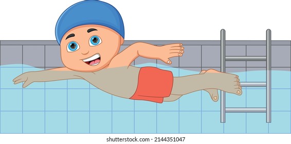 kleiner Junge schwimmt im Pool