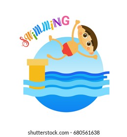 Little Boy Swimming Sport Training Hobby Flat Vector Illustration