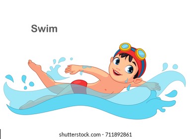 Little Boy Swimming Vector Illustration