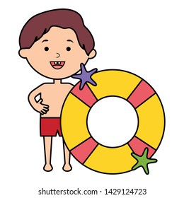 little boy with swimsuit and float