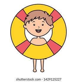 little boy with swimsuit and float