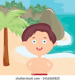 little boy with swimsuit on the beach character