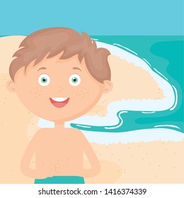 little boy with swimsuit on the beach character