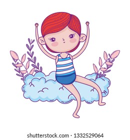 little boy with swimwear in the clouds