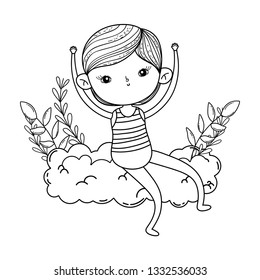 little boy with swimwear in the clouds