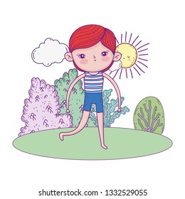 little boy with swimwear in the garden