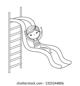 little boy with swimwear on slide