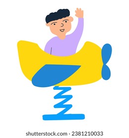 Little boy in swing. Plane. Flat design. Vector illustration on white background.