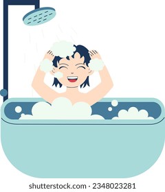 Little boy take a bath vector illustration