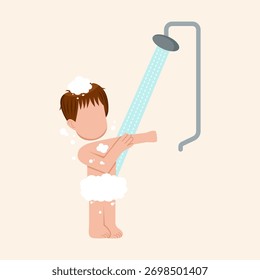 Niño pequeño tomando una ducha