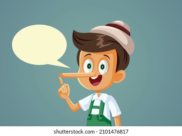 
Little Boy Telling Many Lies Vector Cartoon Illustration. Liar child having a big nose suffering from compulsive dishonest behavior 
