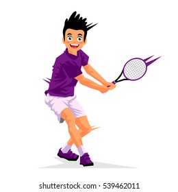 Little boy - tennis player with a racket in his hand. Vector illustration on white background. Sports concept.