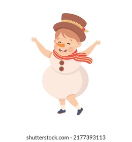 Little Boy in Theater Play Wearing Snowman Costume Performing on Stage Vector Illustration