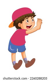 
Little boy up their hands vector design illustration .