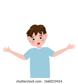 Little boy is thinking and question isolated on background. Vector illustration in cartoon character flat style.