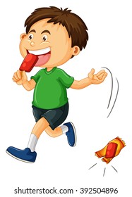 Little boy throwing icecream bag illustration