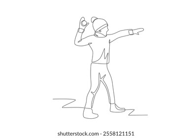 Little boy throwing snowballs. Children playing in the snow concept one-line drawing