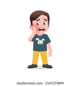 Little boy with toothache. vector illustration