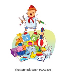 Little boy with toys. Vector illustration