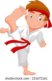 Little boy training karate