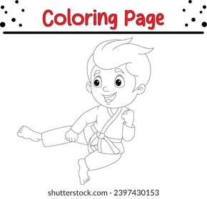 little boy training karate coloring book page