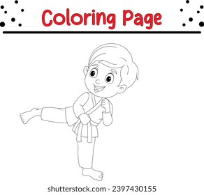 little boy training karate coloring book page