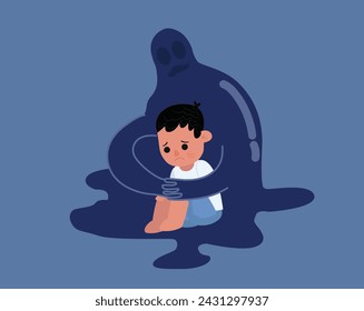 The little boy tripped in trauma, ch, the kid sitting in the flour sad, Insecurity, and bullying children. Sad boy. Flat design. Bullying and harassment of children. Abstract flat illustration. Vector