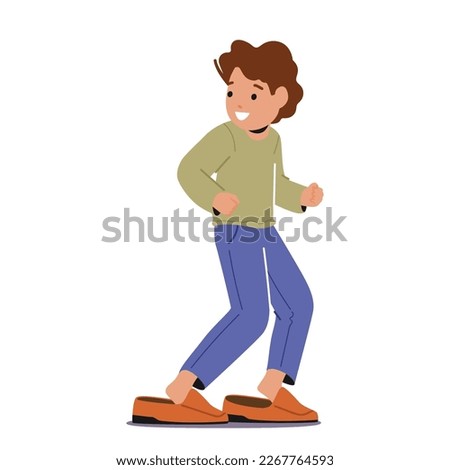 Little Boy Trying on Father Shoes. Concept of Child Curiosity And Desire To Emulate Parent. for Children Fashion, Parenting, Or Family Bonding-themed Content. Cartoon People Vector Illustration