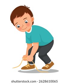 Menino amarrando os cadarços