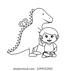 little boy with tyrannosaurus rex toy
