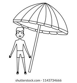 little boy with umbrella beach