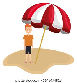 little boy with umbrella beach